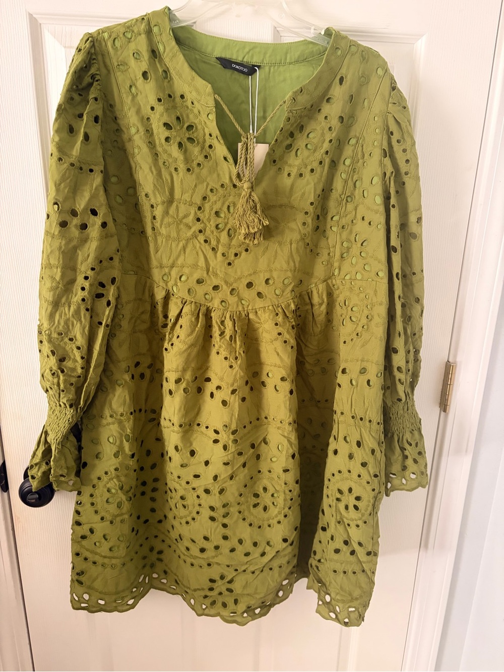 Charolette Green Eyelet Peasant Top